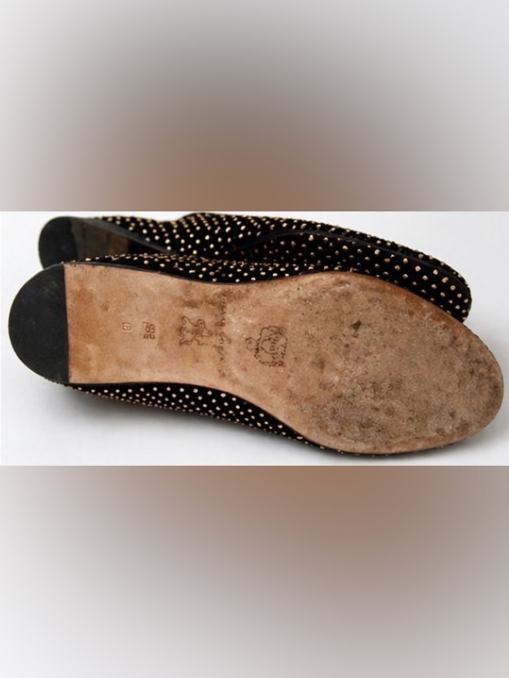 [Loeffler Randall] Black and Gold Studded Suede Flats Sz: 8.5B - Picture 10 of 11